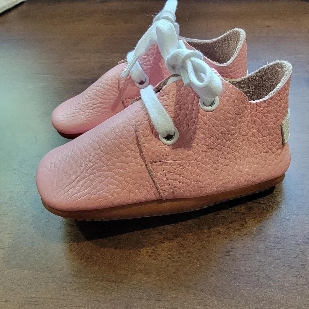 Ella Bonna Pink Baby Shoes Leather Rubber Soles Moccasins Loafers Girl Size 5.5